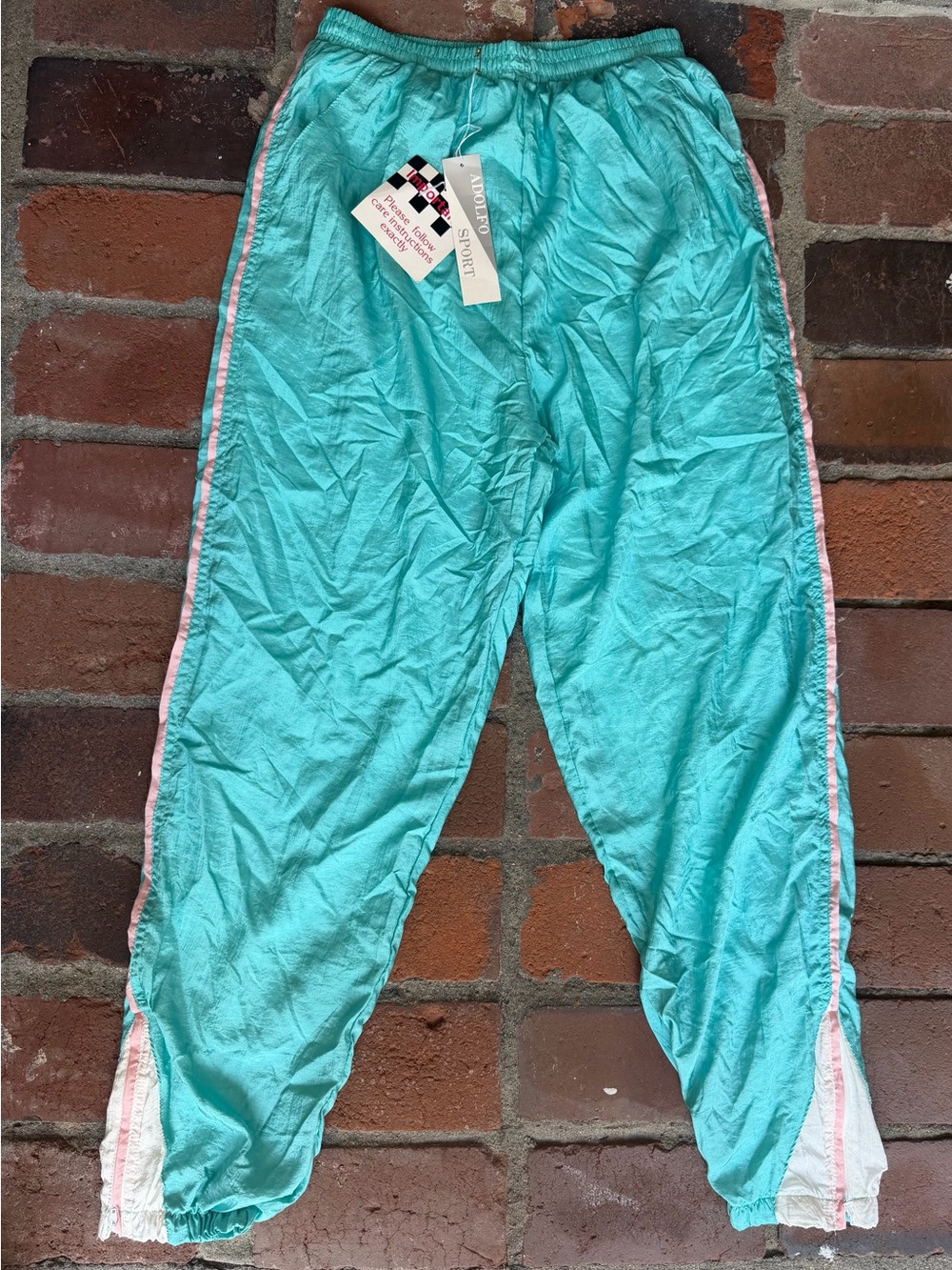 Adolfo Turquoise Track Pants with Pink Trim